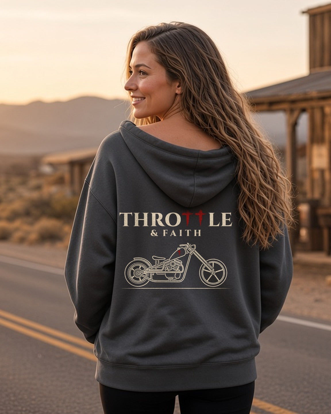 Throttle & Faith Chopper Hoodie - Charcoal