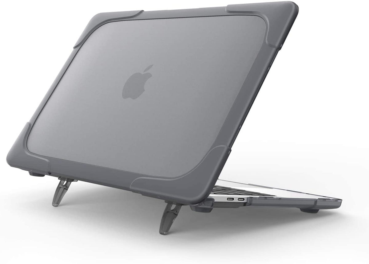Macbook Air 13 Inch Case 2020 2019 2018 Release A2337 M1 A2179 A1932, Heavy Duty Slim Hard Shell Protective Cover with Fold Kickstand for Macbook Air 13 Retina with Touch ID -Grey