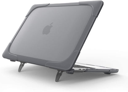 Macbook Air 13 Inch Case 2020 2019 2018 Release A2337 M1 A2179 A1932, Heavy Duty Slim Hard Shell Protective Cover with Fold Kickstand for Macbook Air 13 Retina with Touch ID -Grey