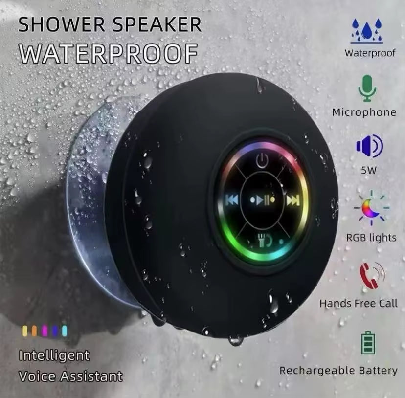 AquaBeat Mini: Waterproof LED Bluetooth Speaker with Powerful Sound & Suction Cup Mount
