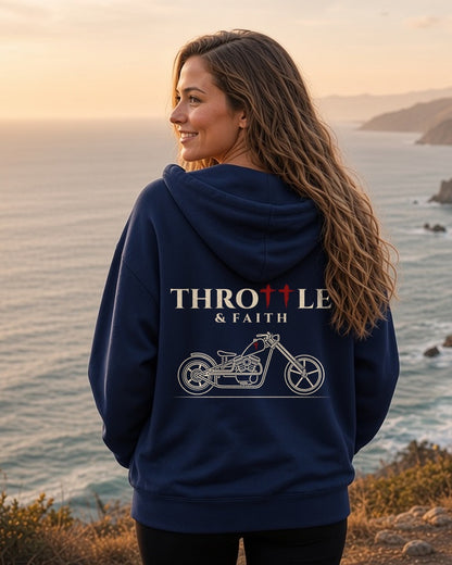 Throttle & Faith Chopper Hoodie - Navy