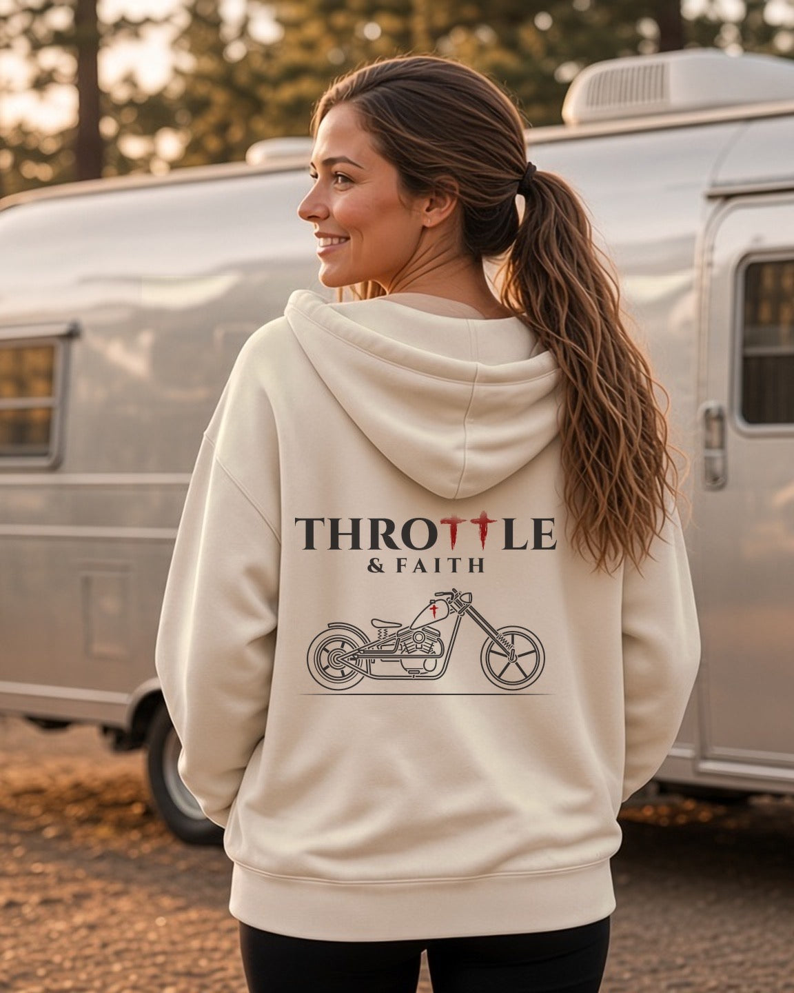 Throttle & Faith Chopper Hoodie - Tan
