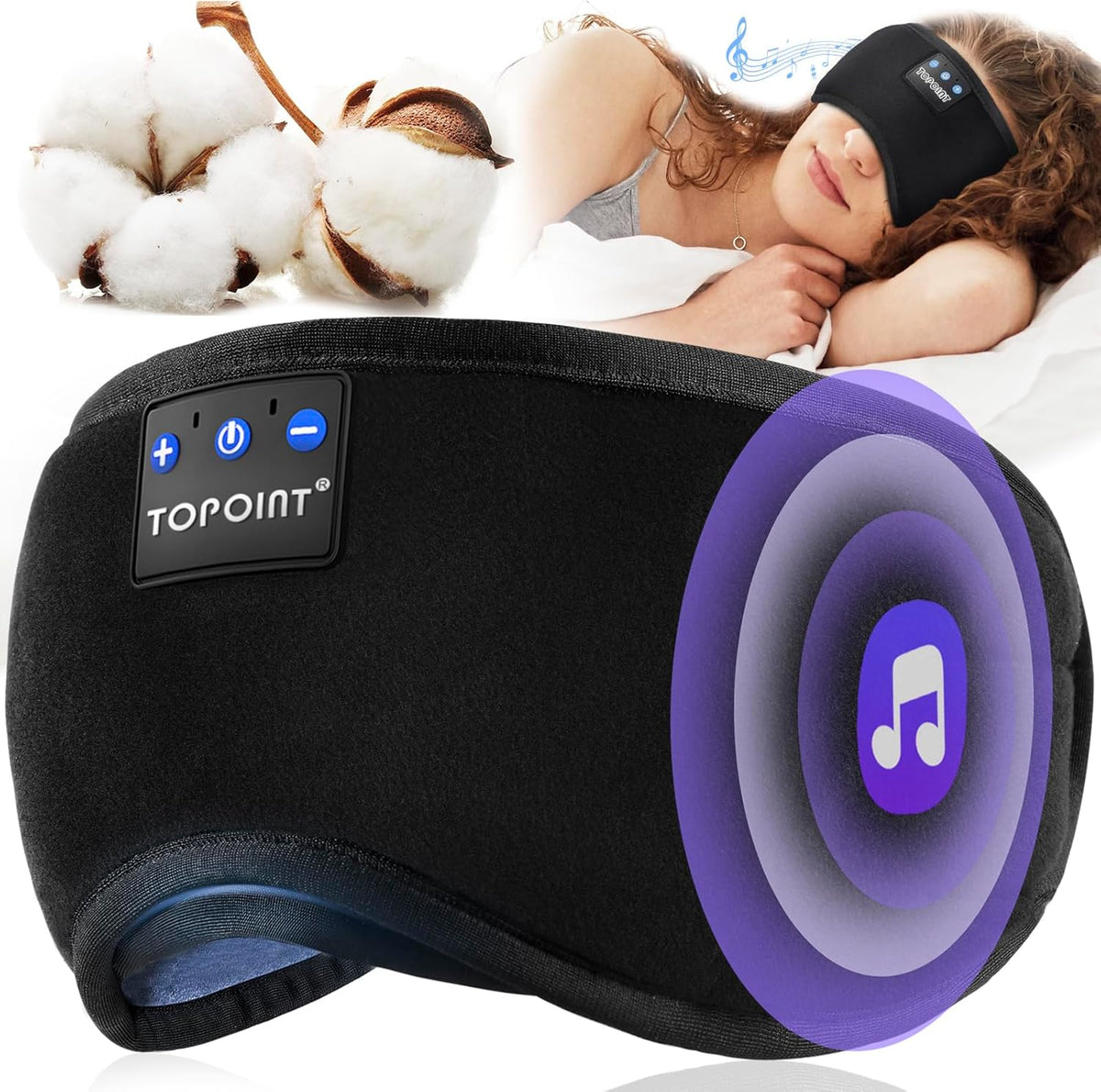 Sleep Mask Headphones Wireless Bluetooth 5.2, Eye Mask for Sleeping Side/Back Sleepers Travel Music Headsets with Microphone Handsfree Men Women Girls Gifts